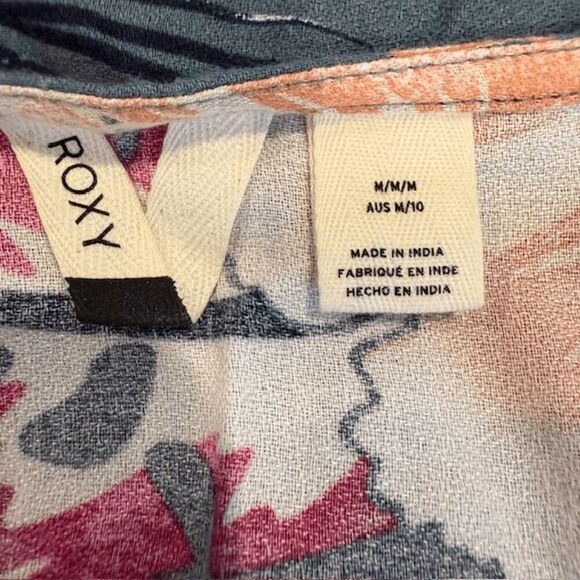 ROXY Sweet About Me Tropical Print Blue Sundress Button Front Size Medium - Picture 7 of 13